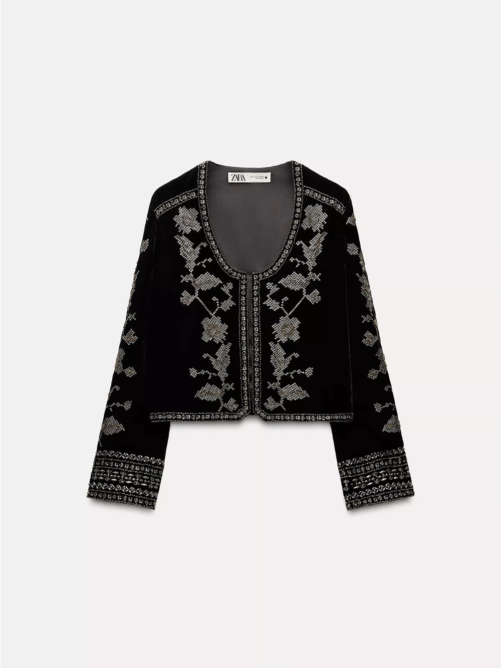 Zara Black Jacket with Silver Floral Embroidery